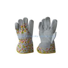 Cow Split Leather Double Palm Garden Pattern Back Work Glove